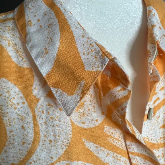 Chico’s Woman’s Orange White Linen Scroll Button Down 3/4 Sleeve Shirt- Size 3 - Picture 9 of 12